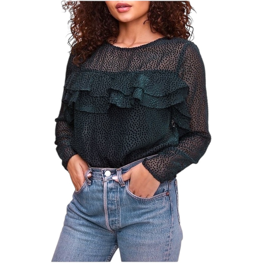 ASTR Women's Burnout Velvet Bodysuit Tiered Ruffles Forest Green Size Medium